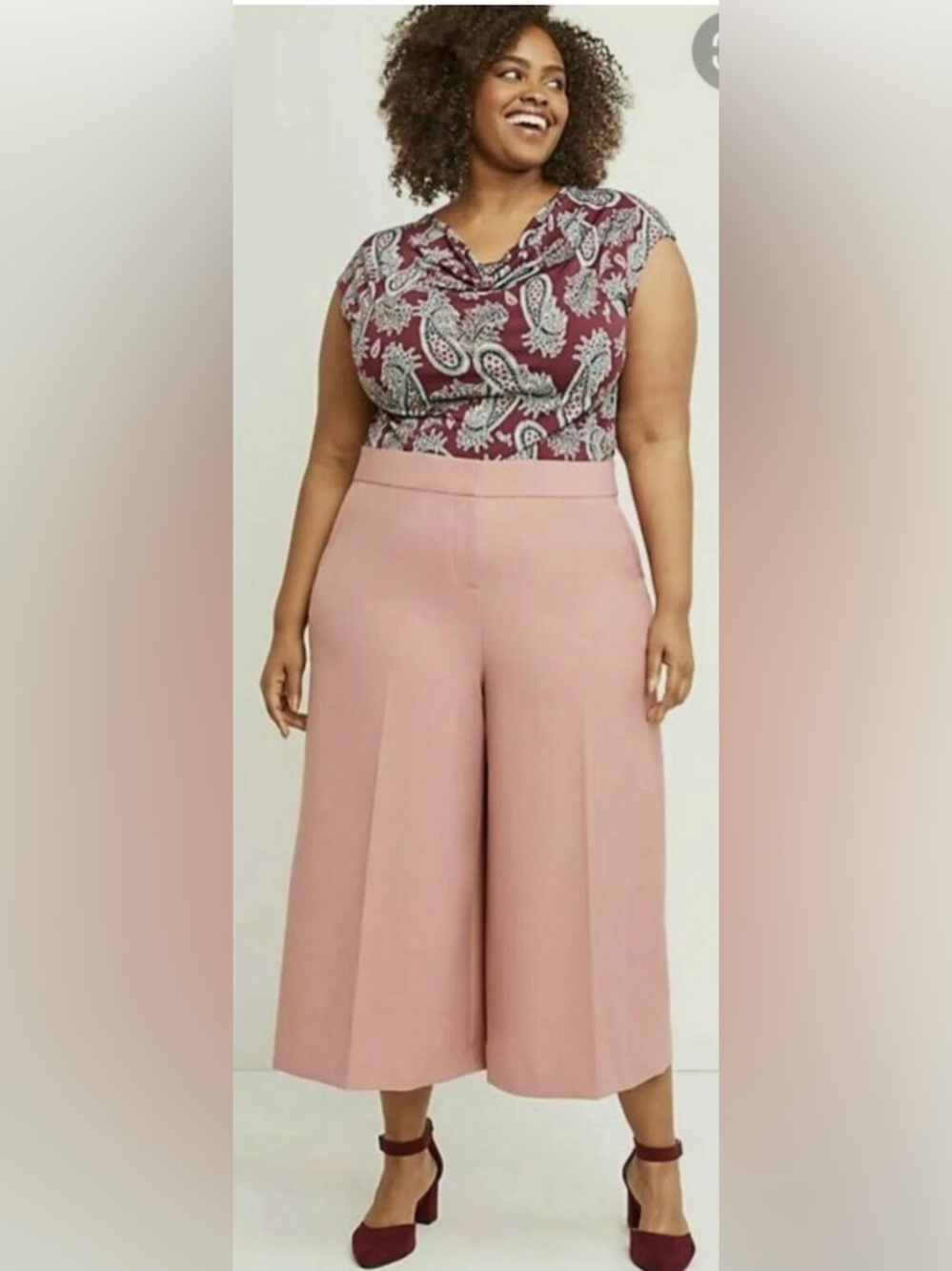 Lane Bryant Dusty Rose Wide-Leg Culotte Pants